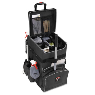 Executive Quick Clean Janitorial Cart, Synthetic Fabric, 16 Compartments, 14.25" x 16.5" x 25", Dark Gray - 