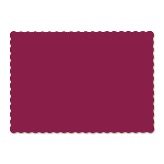 Solid Color Scalloped Edge Placemats, 9.5 x 13.5, Burgundy, 1,000/Carton