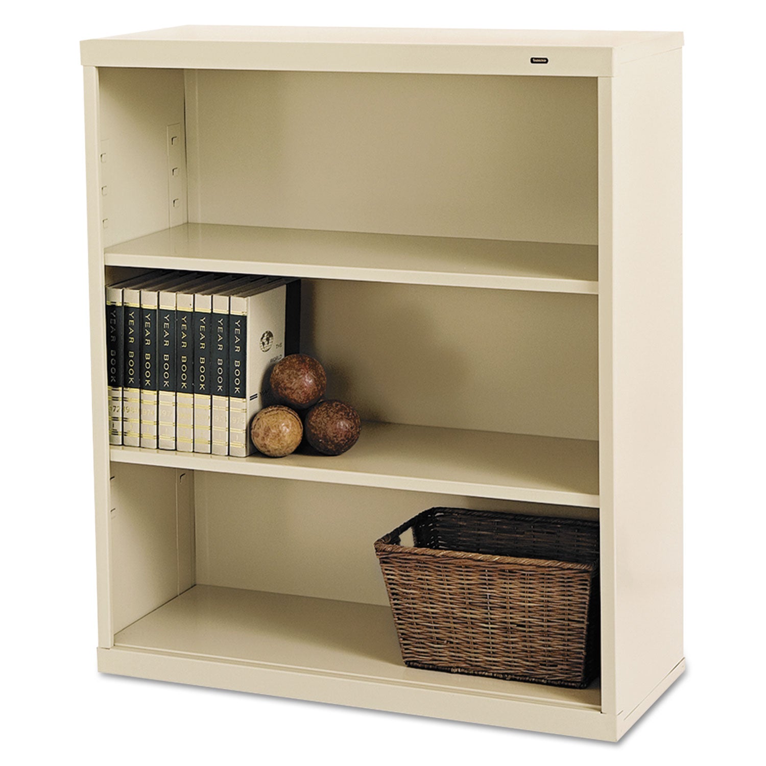 Metal Bookcase, Three-Shelf, 34.5w x 13.5d x 40h, Putty - 
