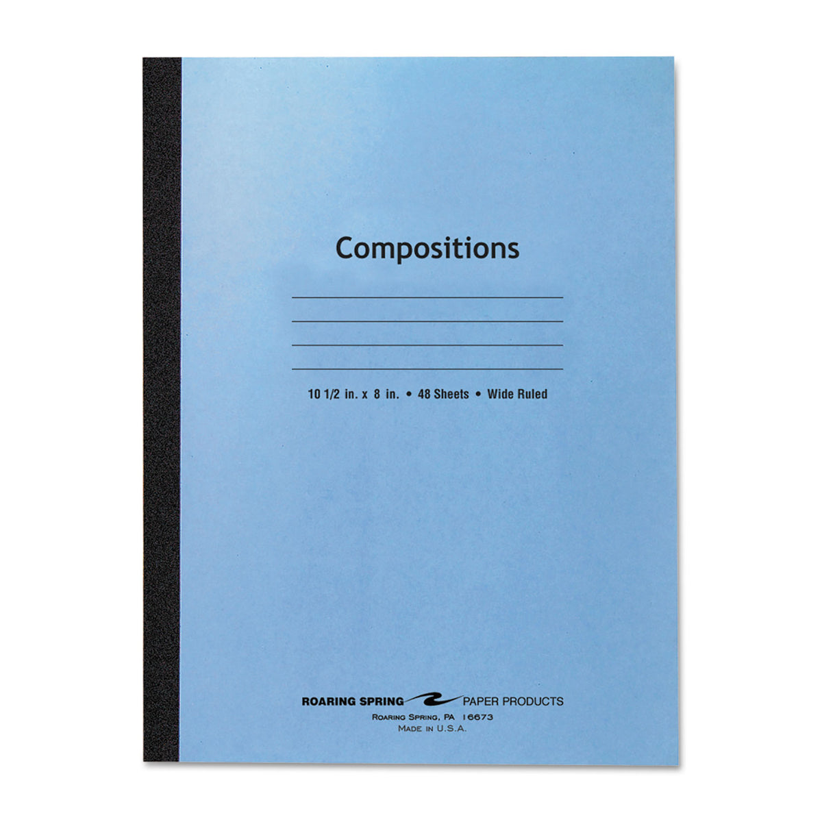 Roaring Spring Wide Ruled Flexible Cover Composition Book - 48 Sheets - 96 Pages - Printed - Sewn/Tapebound - Both Side Ruling Surface - Red Margin - 15 lb Basis Weight - 56 g/m2 Grammage - 10 1/2" x 8" - 0.25" x 8" x 10.5" - White Paper - Black