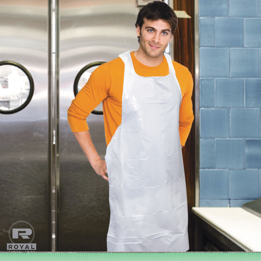 Poly Apron, 28 x 46, One Size Fits All, White, 100/Pack, 10 Packs/Carton