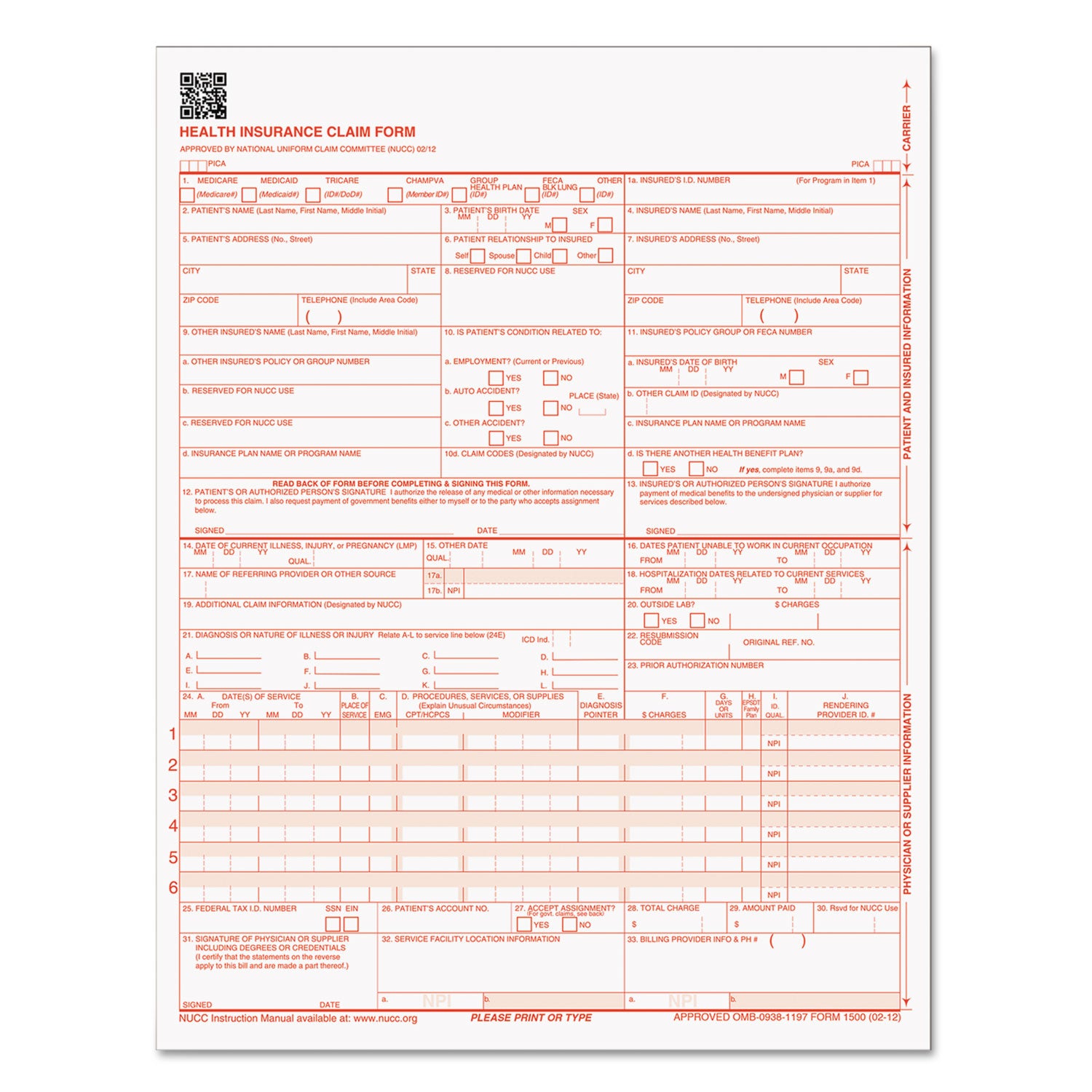 CMS-1500 Medicare/Medicaid Forms for Laser Printers, One-Part (No Copies), 8.5 x 11, 250 Forms Total - 