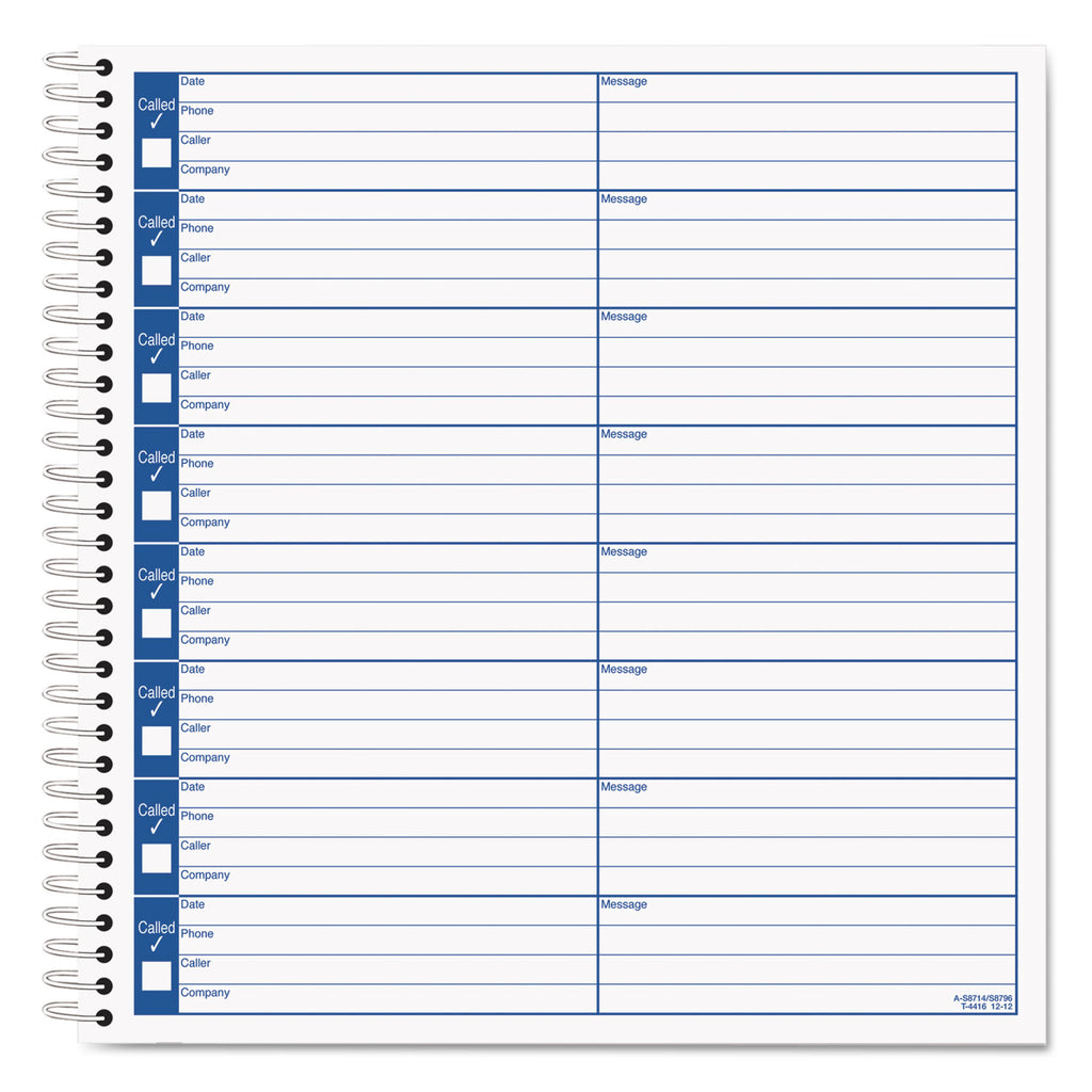 Voice Message Log Books, One-Part (No Copies), 8 x 1, 8 Forms/Sheet, 800 Forms Total - 