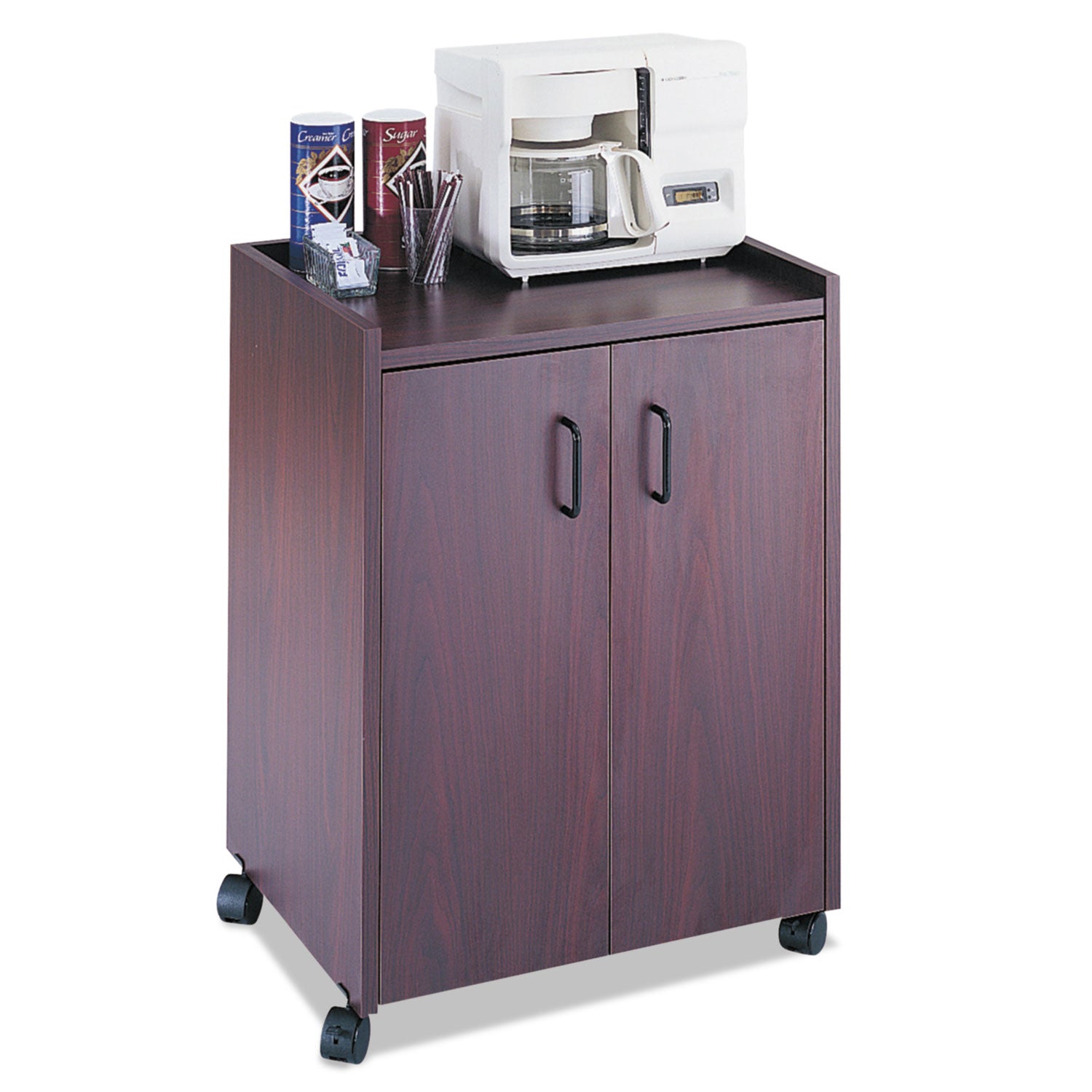 Mobile Refreshment Center, Engineered Wood, 3 Shelves, 23" x 18" x 31", Mahogany - 