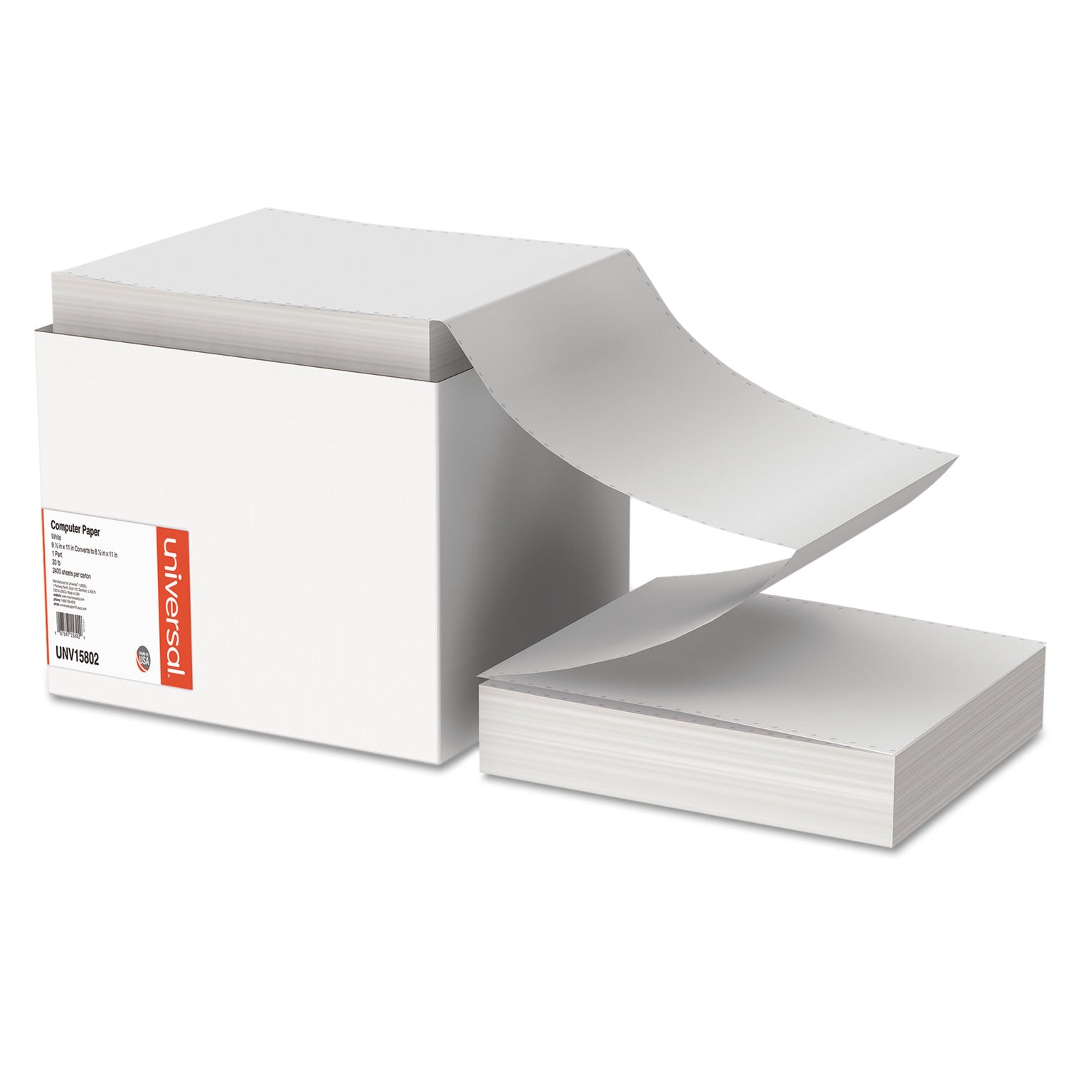 Printout Paper, 1-Part, 0.5" Standard Perforation, 20 lb Bond Weight, 9.5 x 11, White, 2,400/Carton - 