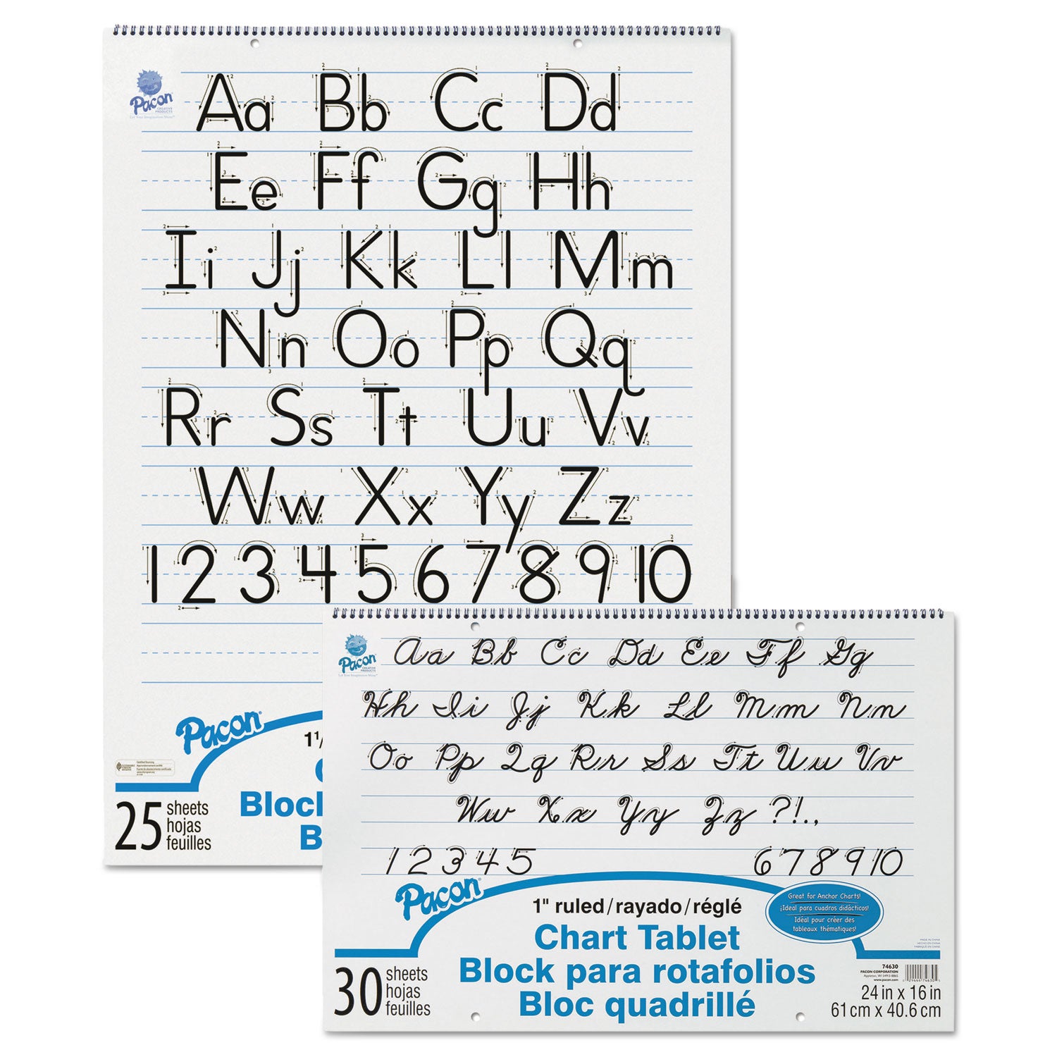 Chart Tablets, Presentation Format (1" Rule), 24 x 16, White, 30 Sheets