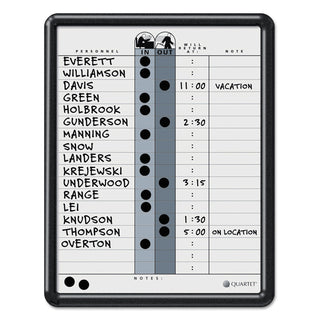 Employee In/Out Board, 11 x 14, Porcelain White/Gray Surface, Black Plastic Frame