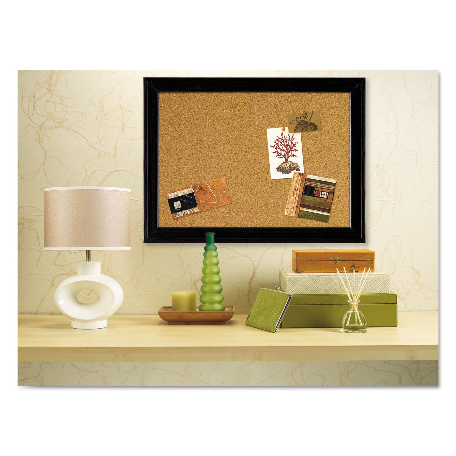 Cork Bulletin Board with Black Frame, 17 x 11, Tan Surface