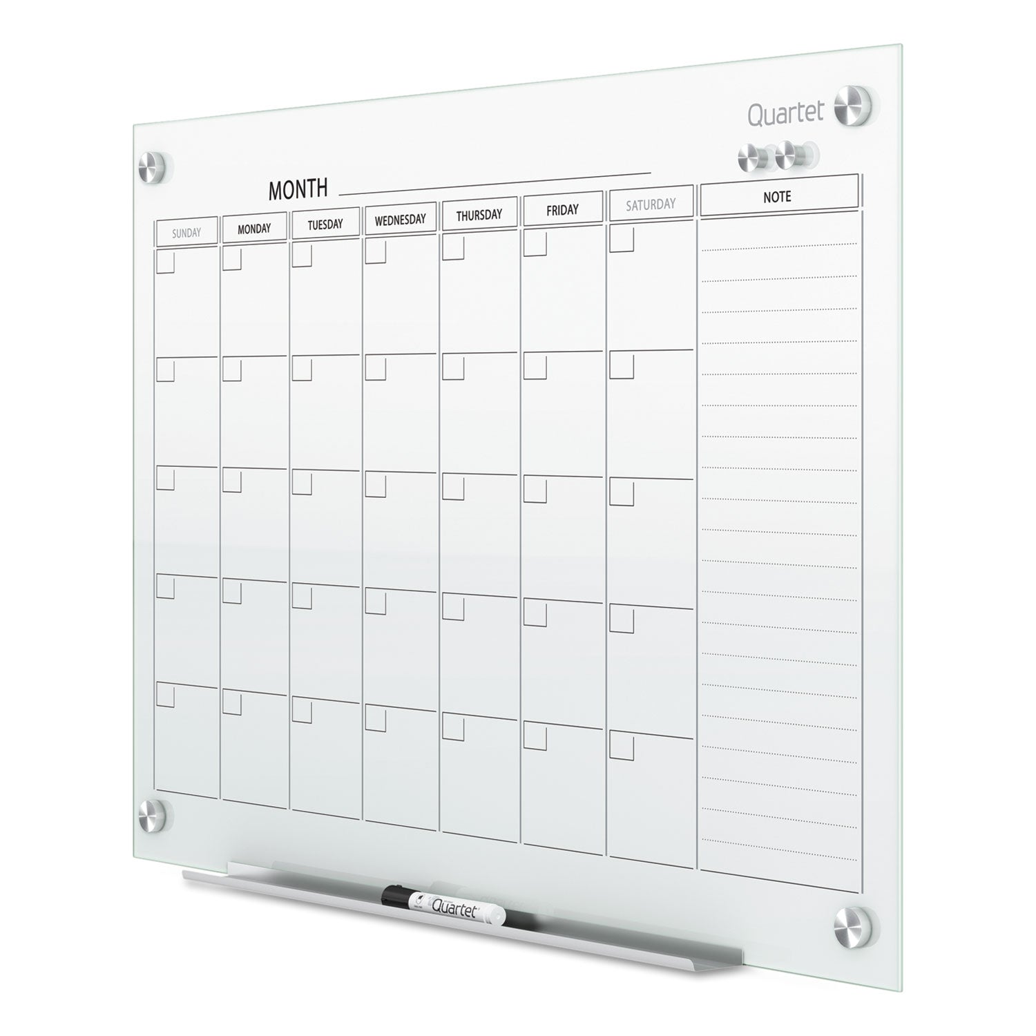 Infinity Magnetic Glass Calendar Board, One Month, 36 x 24, White Surface - 