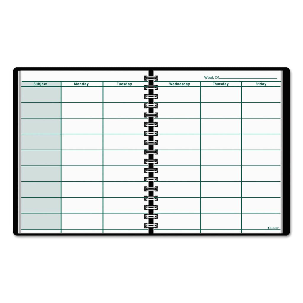 Undated Teacher's Planner, Weekly, Two-Page Spread (Nine Classes), 10.88 x 8.25, Black Cover
