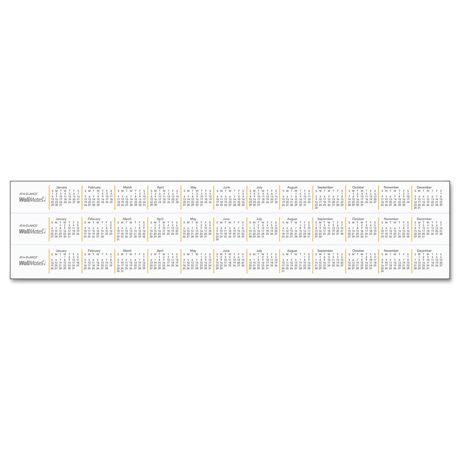 WallMates Self-Adhesive Dry Erase Monthly Planning Surfaces, 36 x 24, White/Gray/Orange Sheets, Undated