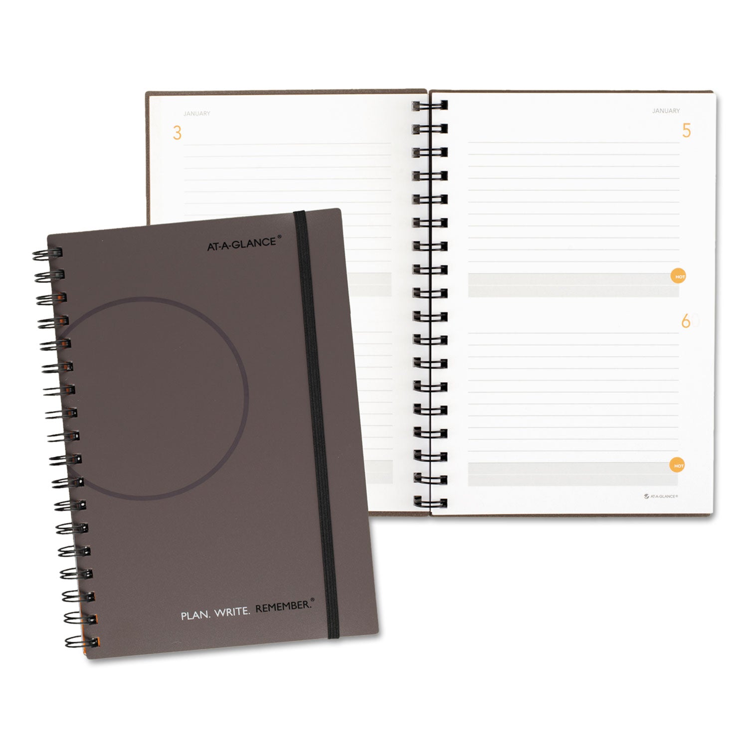 Plan. Write. Remember. Planning Notebook Two Days Per Page , 9 x 6, Gray Cover, Undated - 