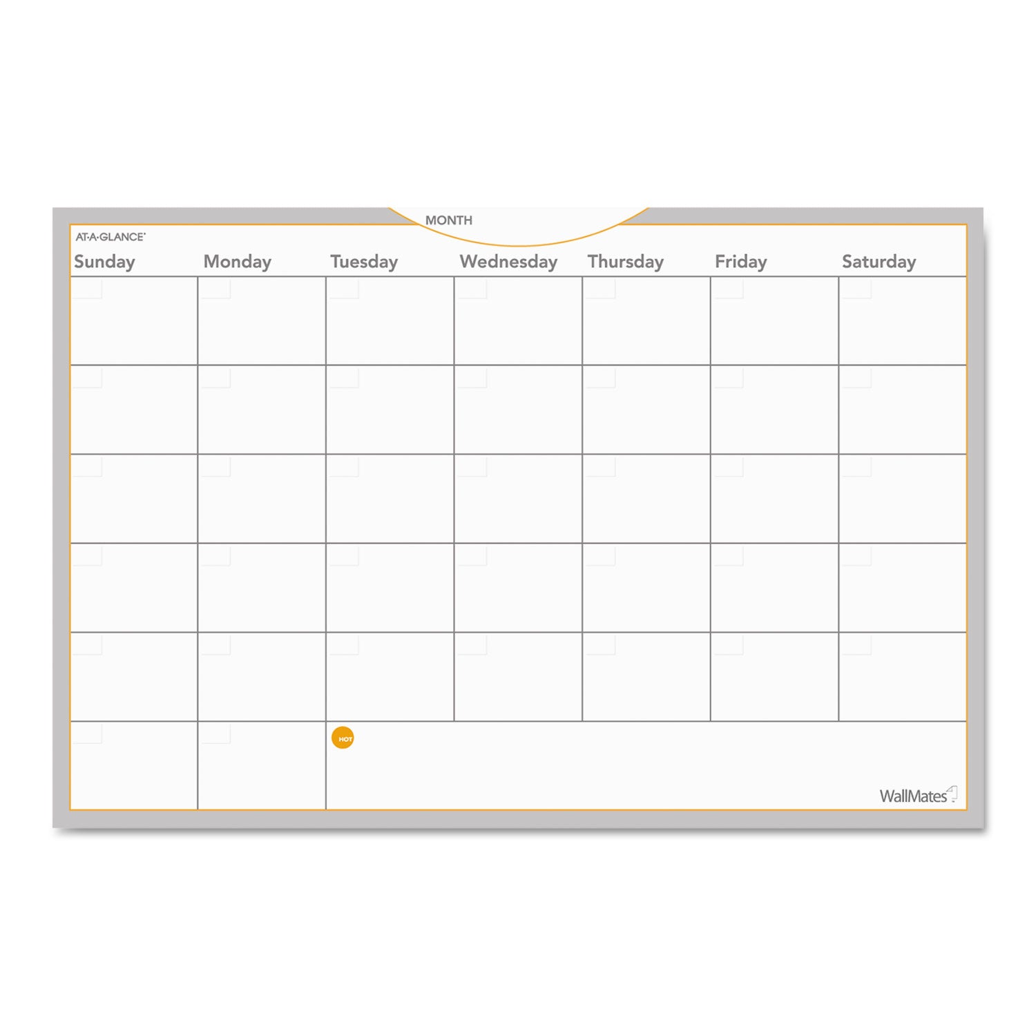 WallMates Self-Adhesive Dry Erase Monthly Planning Surfaces, 36 x 24, White/Gray/Orange Sheets, Undated - 1