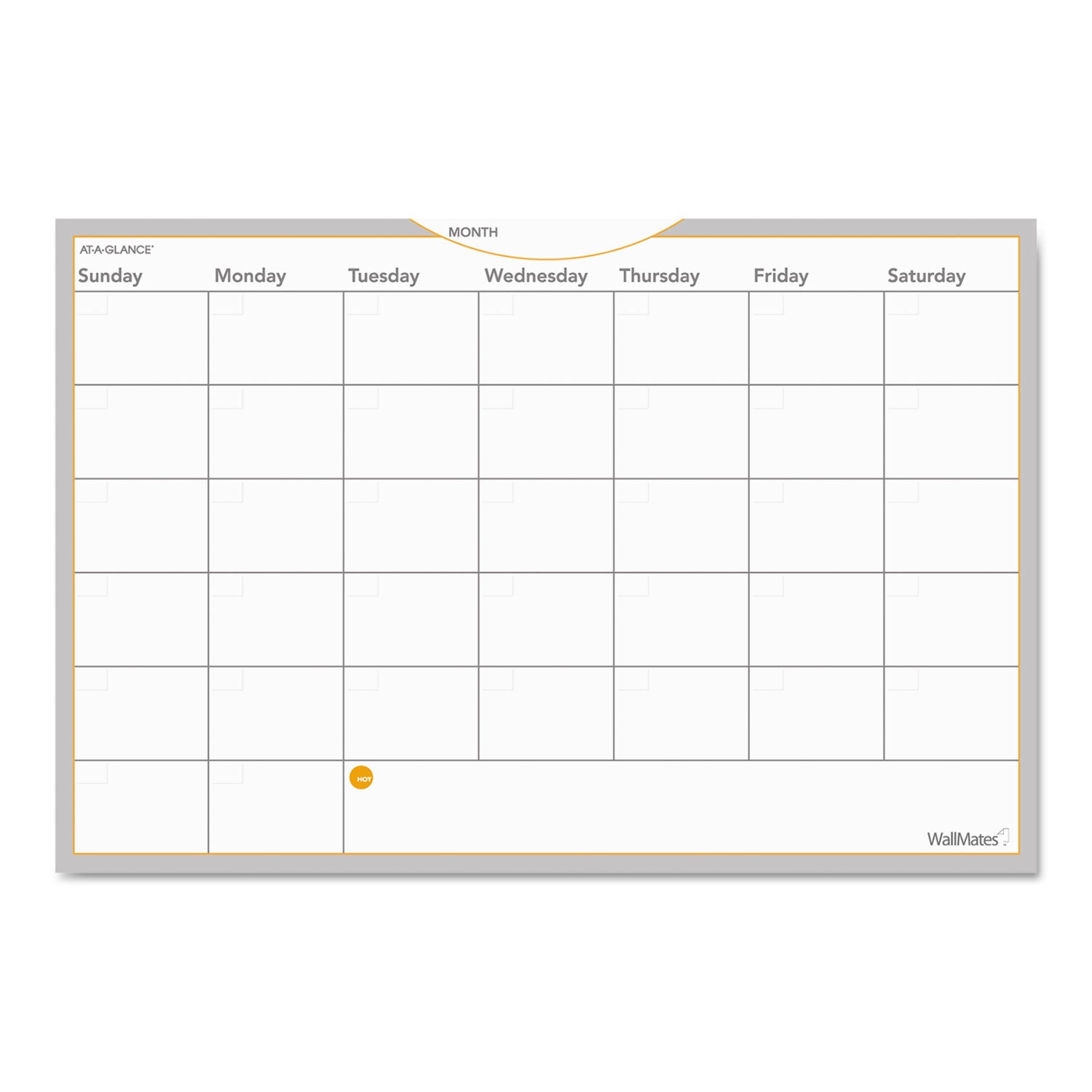 WallMates Self-Adhesive Dry Erase Monthly Planning Surfaces, 36 x 24, White/Gray/Orange Sheets, Undated - 