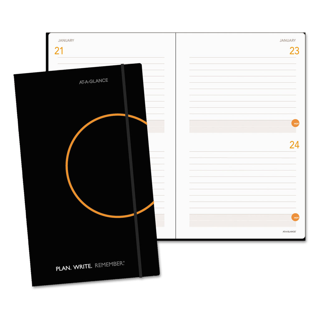 Plan. Write. Remember. Planning Notebook Two Days Per Page , 8.25 x 5, Black Cover, Undated - 