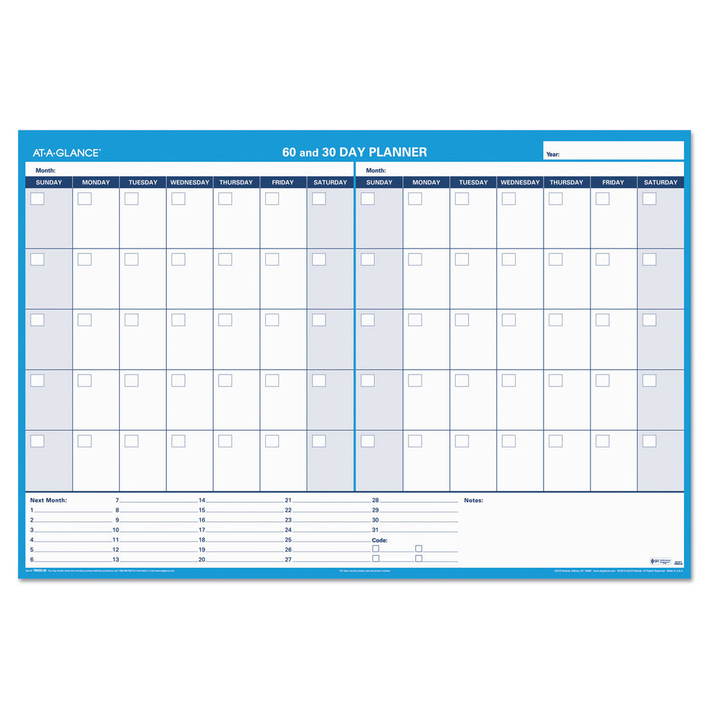 30/60-Day Undated Horizontal Erasable Wall Planner, 48 x 32, White/Blue Sheets, Undated - 3