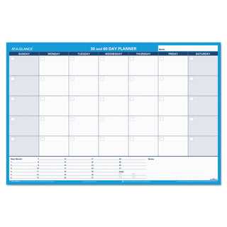 30/60-Day Undated Horizontal Erasable Wall Planner, 36 x 24, White/Blue Sheets, Undated - 