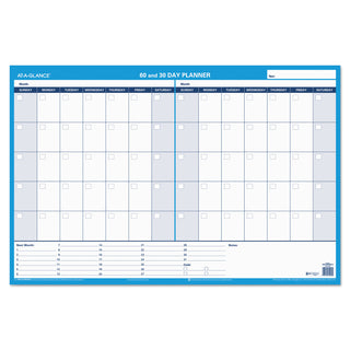 30/60-Day Undated Horizontal Erasable Wall Planner, 36 x 24, White/Blue Sheets, Undated - 