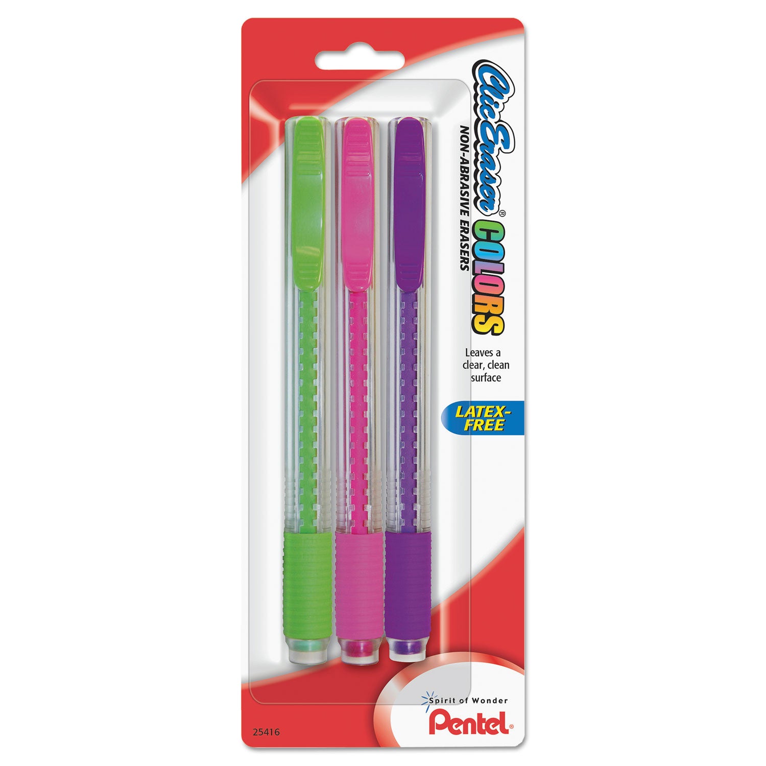 clic-eraser-colors-eraser-for-pencil-marks-white-eraser-assorted-barrel-colors-3-pack_penze23bp3m - 1