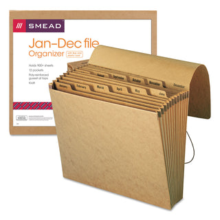 Indexed Expanding Kraft Files, 12 Sections, Elastic Cord Closure, 1/12-Cut Tabs, Letter Size, Kraft - 