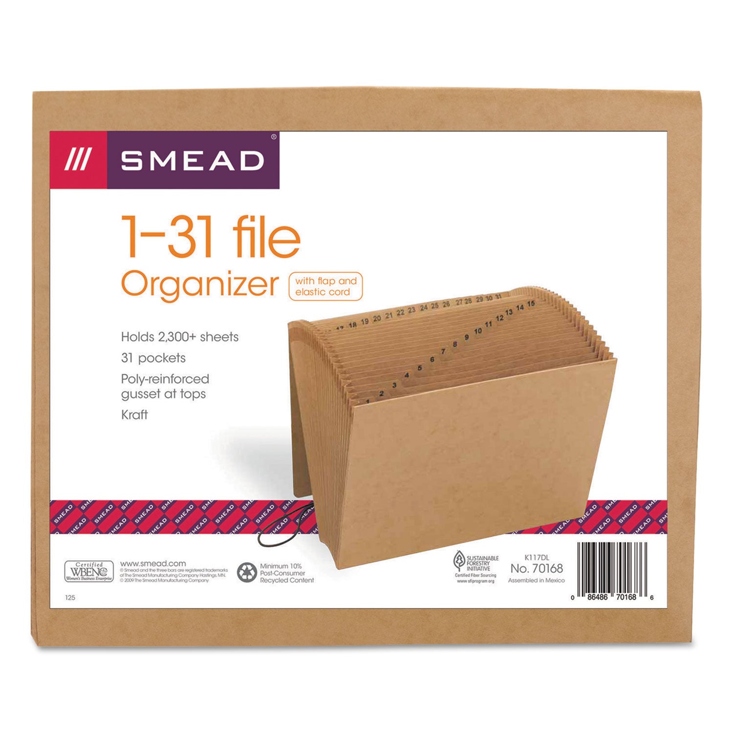 Indexed Expanding Kraft Files, 31 Sections, Elastic Cord Closure, 1/15-Cut Tabs, Letter Size, Kraft - 