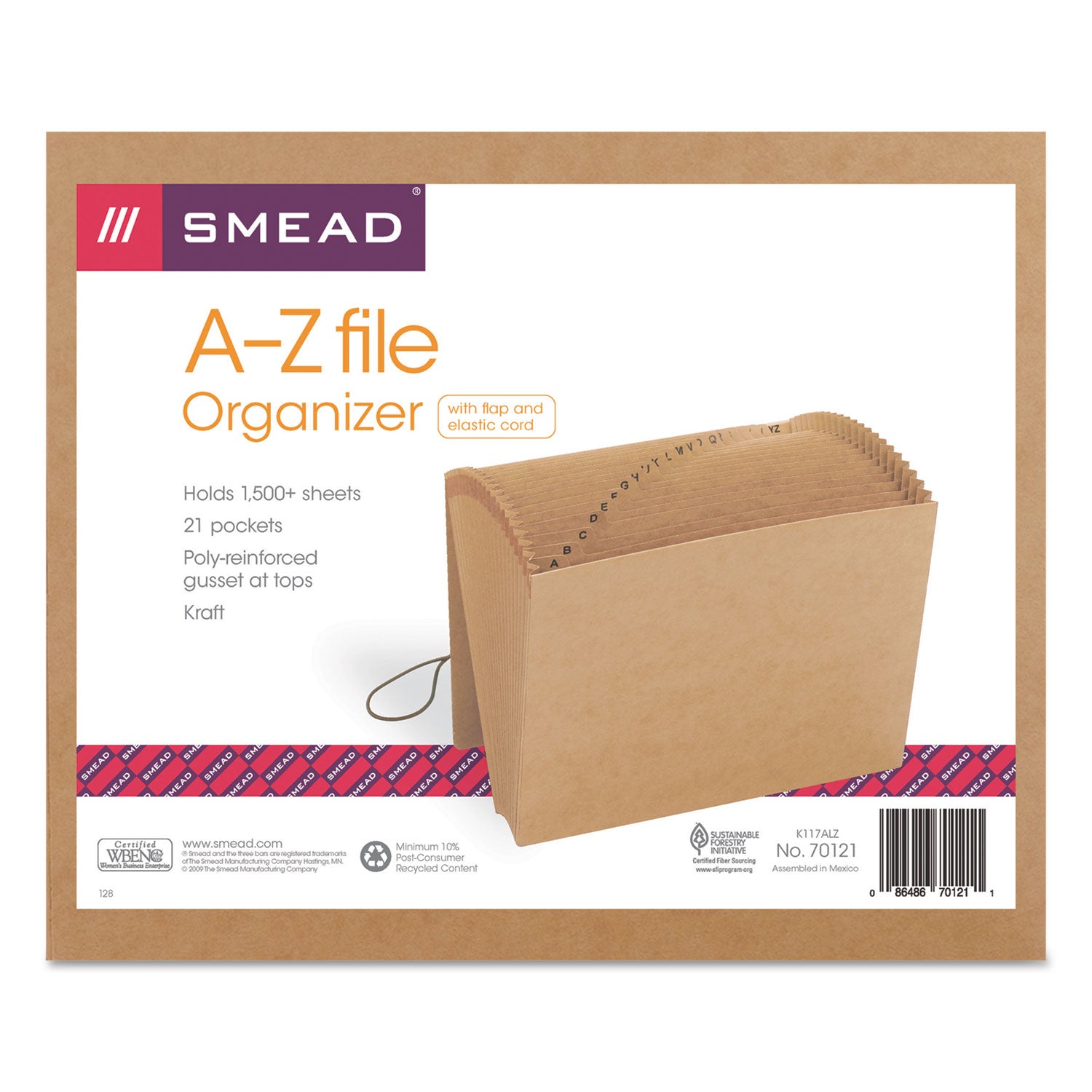Indexed Expanding Kraft Files, 21 Sections, Elastic Cord Closure, 1/21-Cut Tabs, Letter Size, Kraft - 