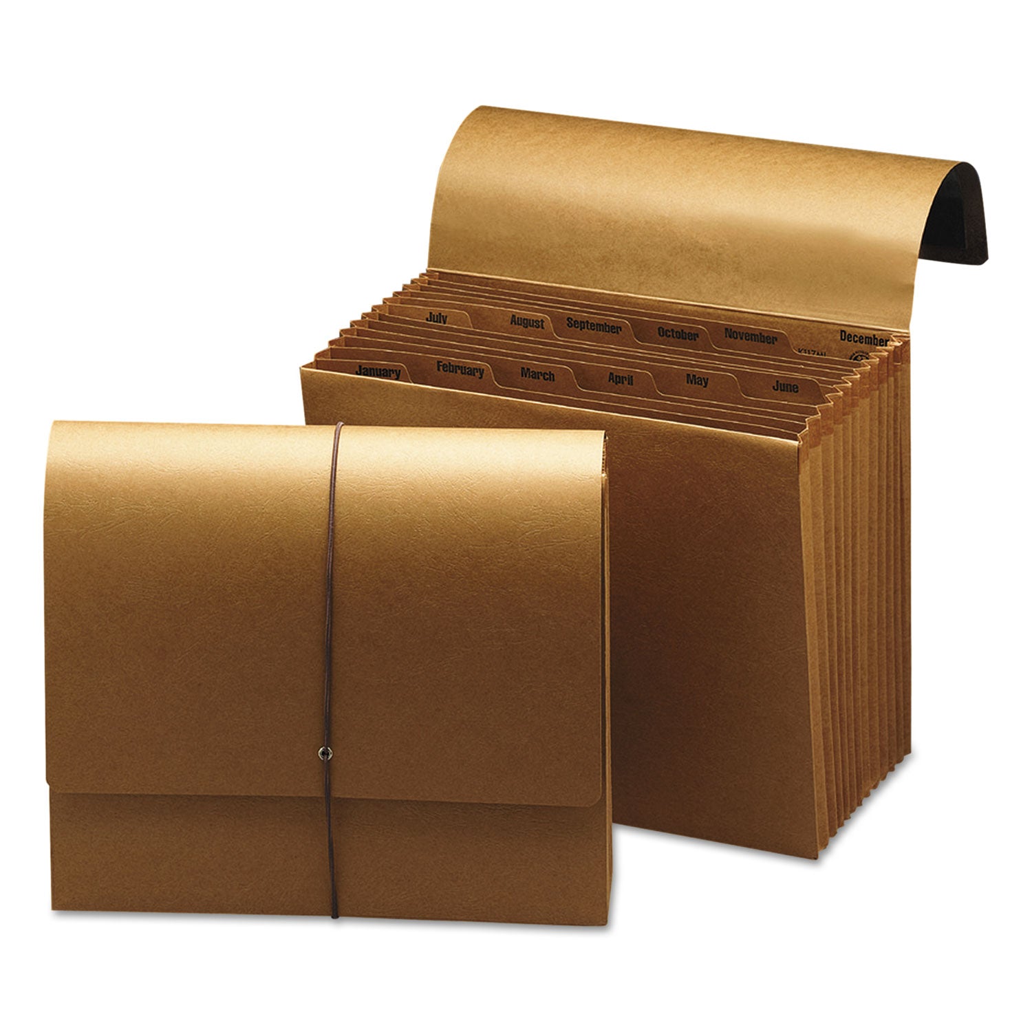 Indexed Expanding Kraft Files, 12 Sections, Elastic Cord Closure, 1/12-Cut Tabs, Letter Size, Kraft - 