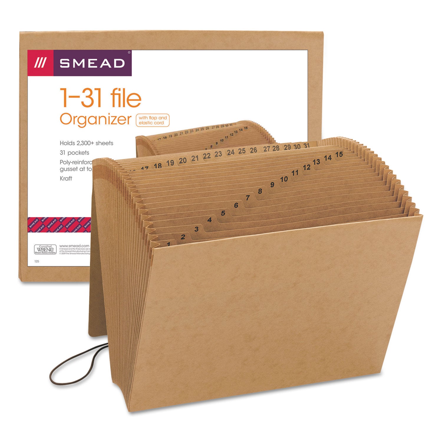 Indexed Expanding Kraft Files, 31 Sections, Elastic Cord Closure, 1/15-Cut Tabs, Letter Size, Kraft - 