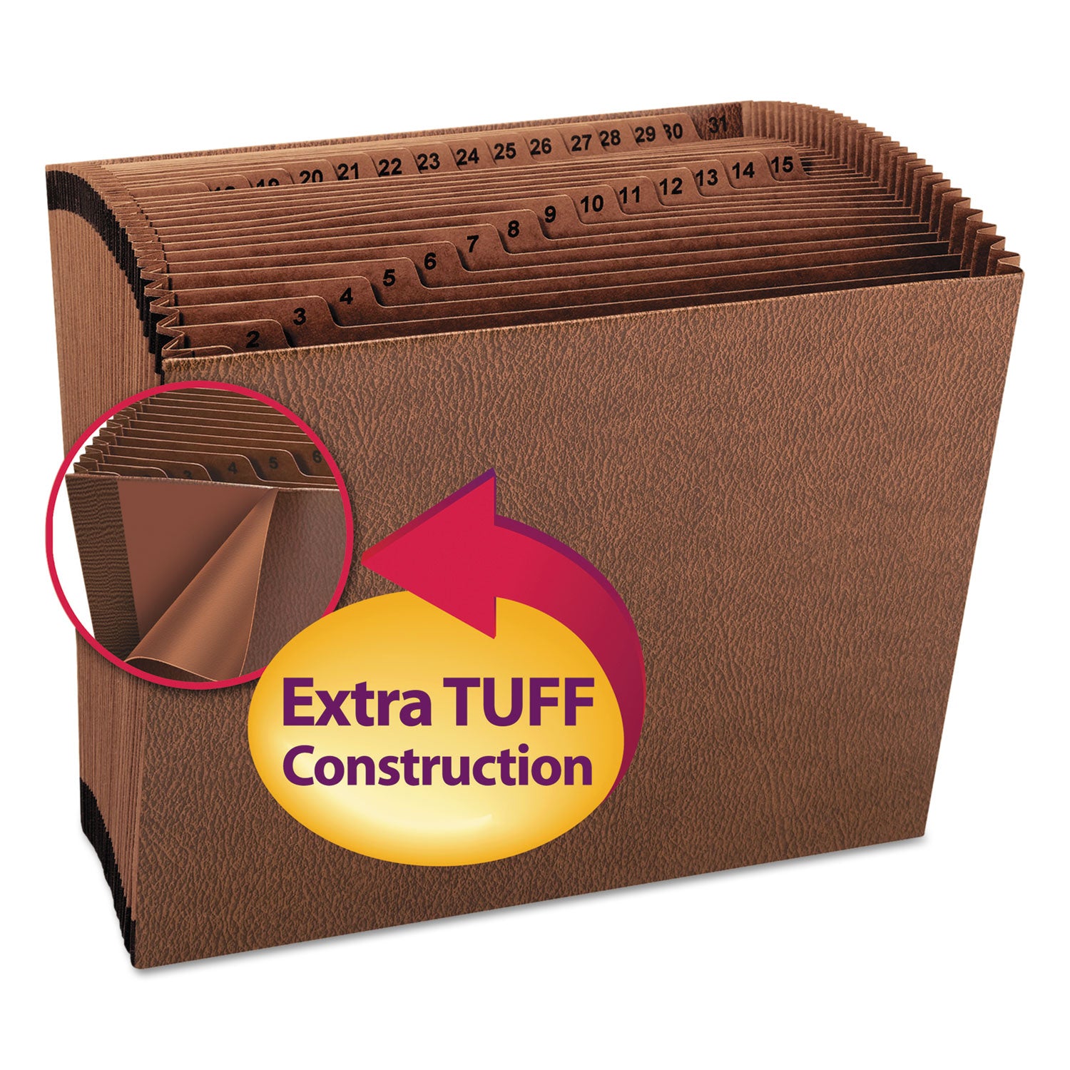 TUFF Expanding Open-Top Stadium File, 31 Sections, 1/31-Cut Tabs, Letter Size, Redrope - 