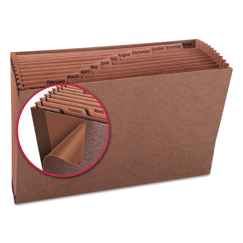 TUFF Expanding Open-Top Stadium File, 12 Sections, 1/12-Cut Tabs, Legal Size, Redrope - 