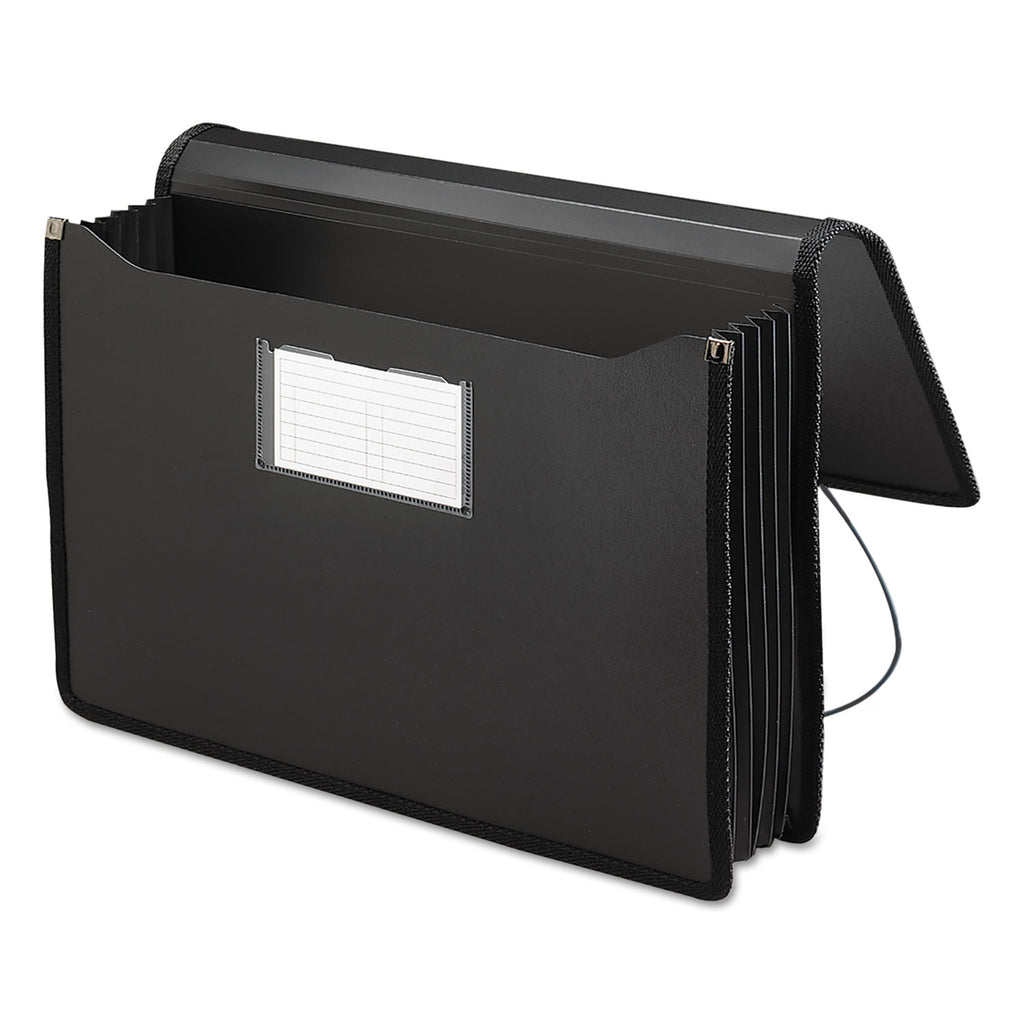 Poly Premium Wallets, 5.25" Expansion, 1 Section, Elastic Cord Closure, Legal Size, Black - 