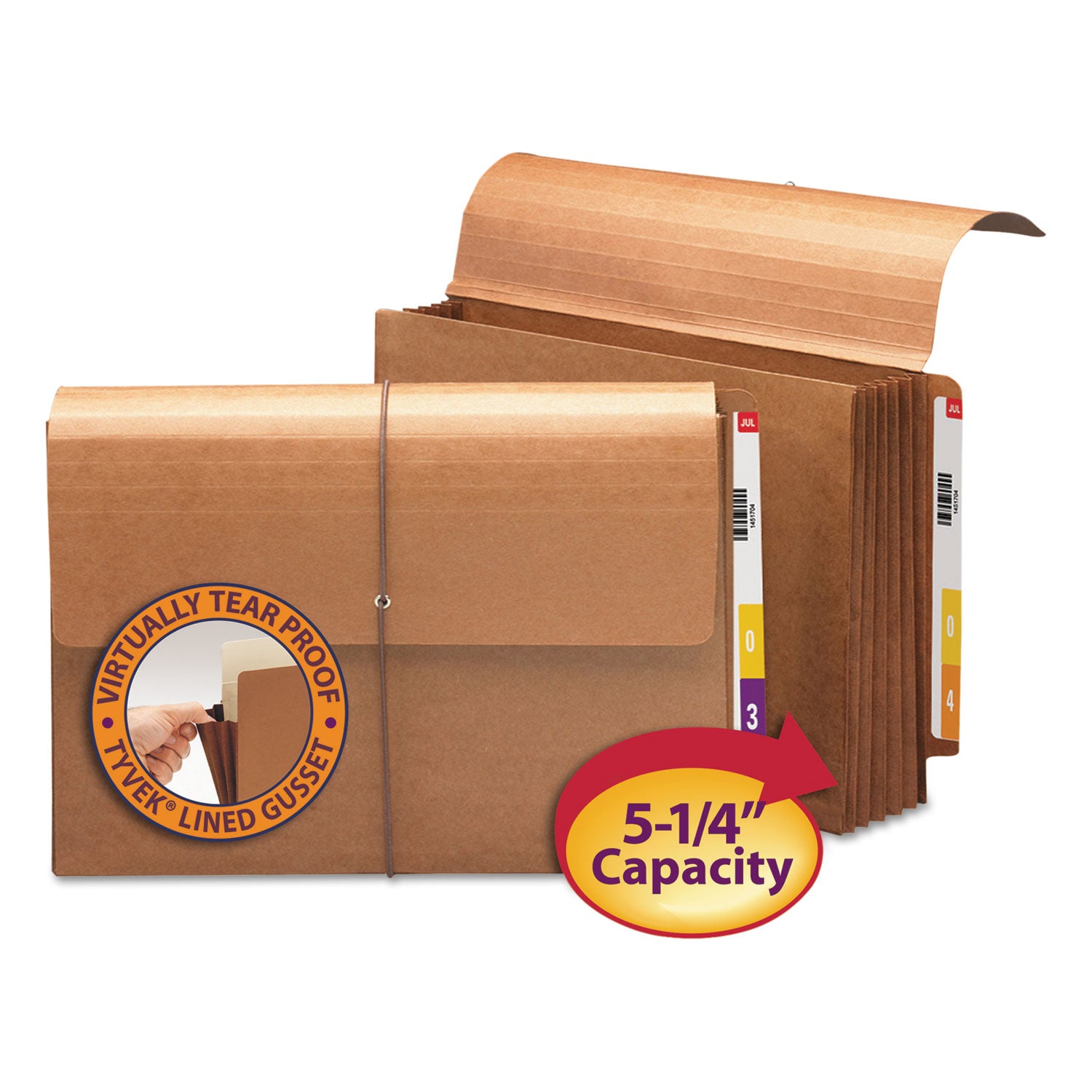 Redrope End Tab Wallets, 5.25" Expansion, 1 Section, Elastic Cord Closure, Straight Tabs, Legal Size, Redrope, 10/Box - 