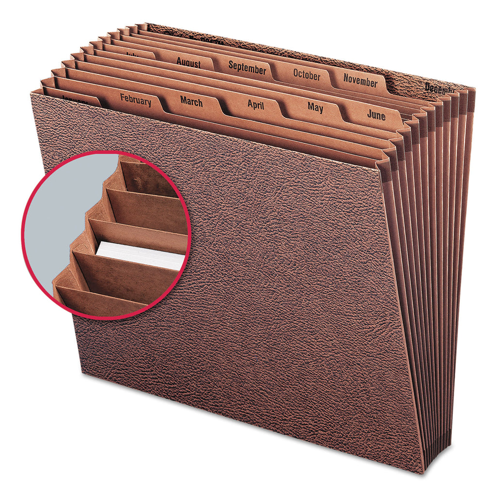 TUFF Expanding Open-Top Stadium File, 12 Sections, 1/12-Cut Tabs, Letter Size, Redrope - 
