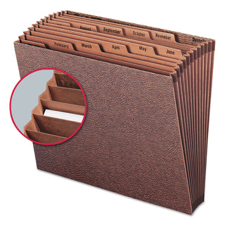 TUFF Expanding Open-Top Stadium File, 12 Sections, 1/12-Cut Tabs, Letter Size, Redrope - 