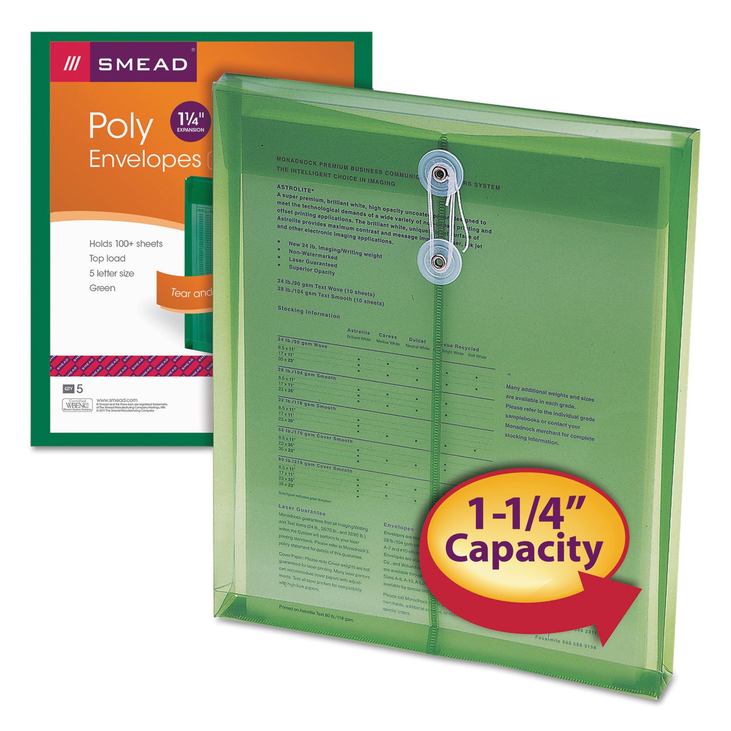 Poly String and Button Interoffice Envelopes, Open-End (Vertical), 9.75 x 11.63, Transparent Green, 5/Pack - 