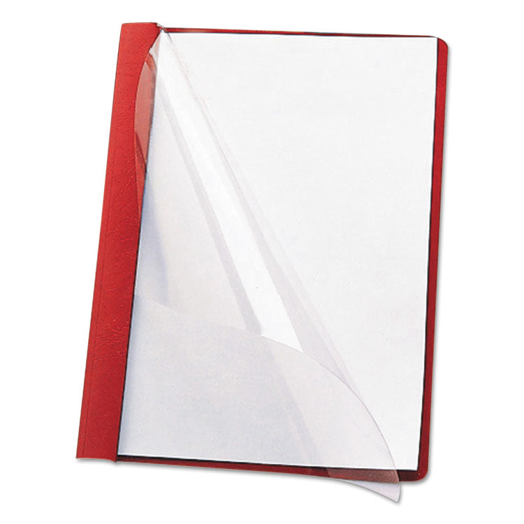 Poly Report Cover, Tang Clip, Letter, 1/2" Capacity, Clear/Red, 25/Box - 