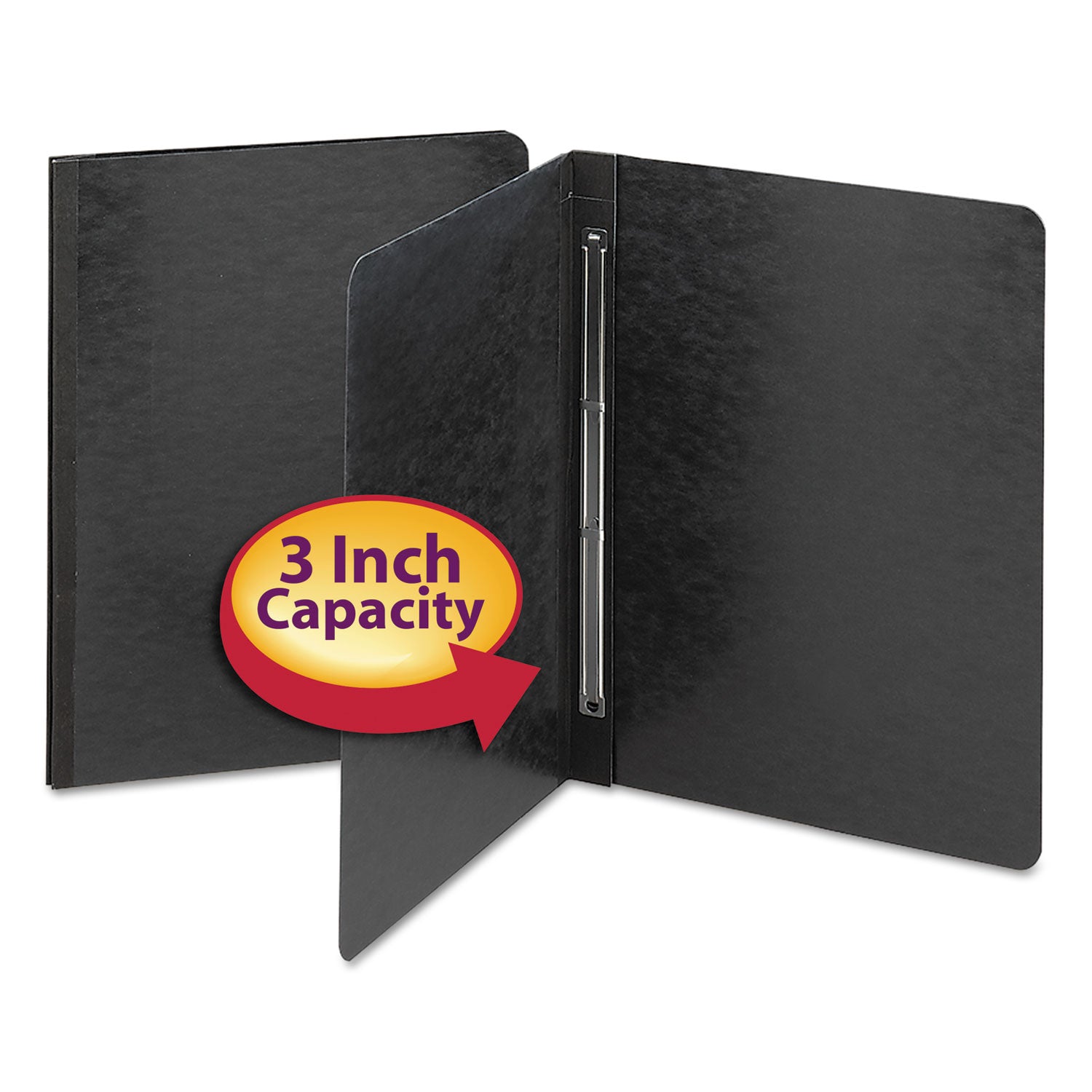 Prong Fastener Premium Pressboard Report Cover, Two-Piece Prong Fastener, 3" Capacity, 8.5 x 11, Black/Black