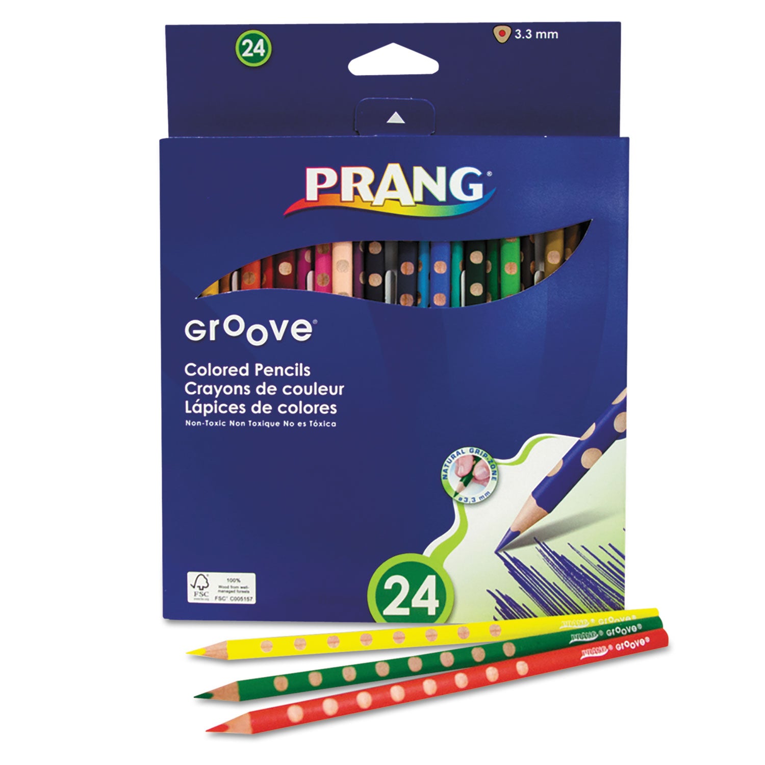Groove Colored Pencils, 3.3 mm, 2B, Assorted Lead and Barrel Colors, 24/Pack - 