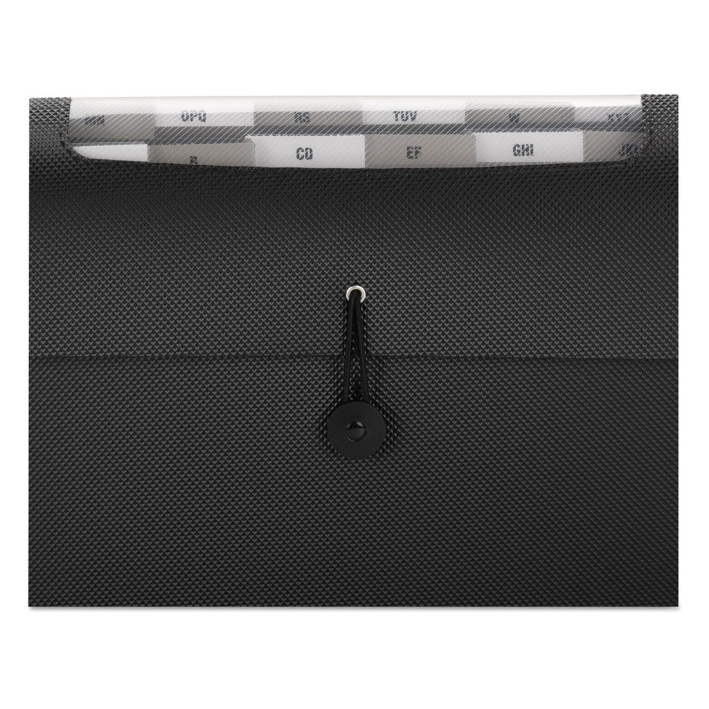 Step Index Organizer, 12 Sections, Cord/Hook Closure, 1/6-Cut Tabs, Letter Size, Black - 