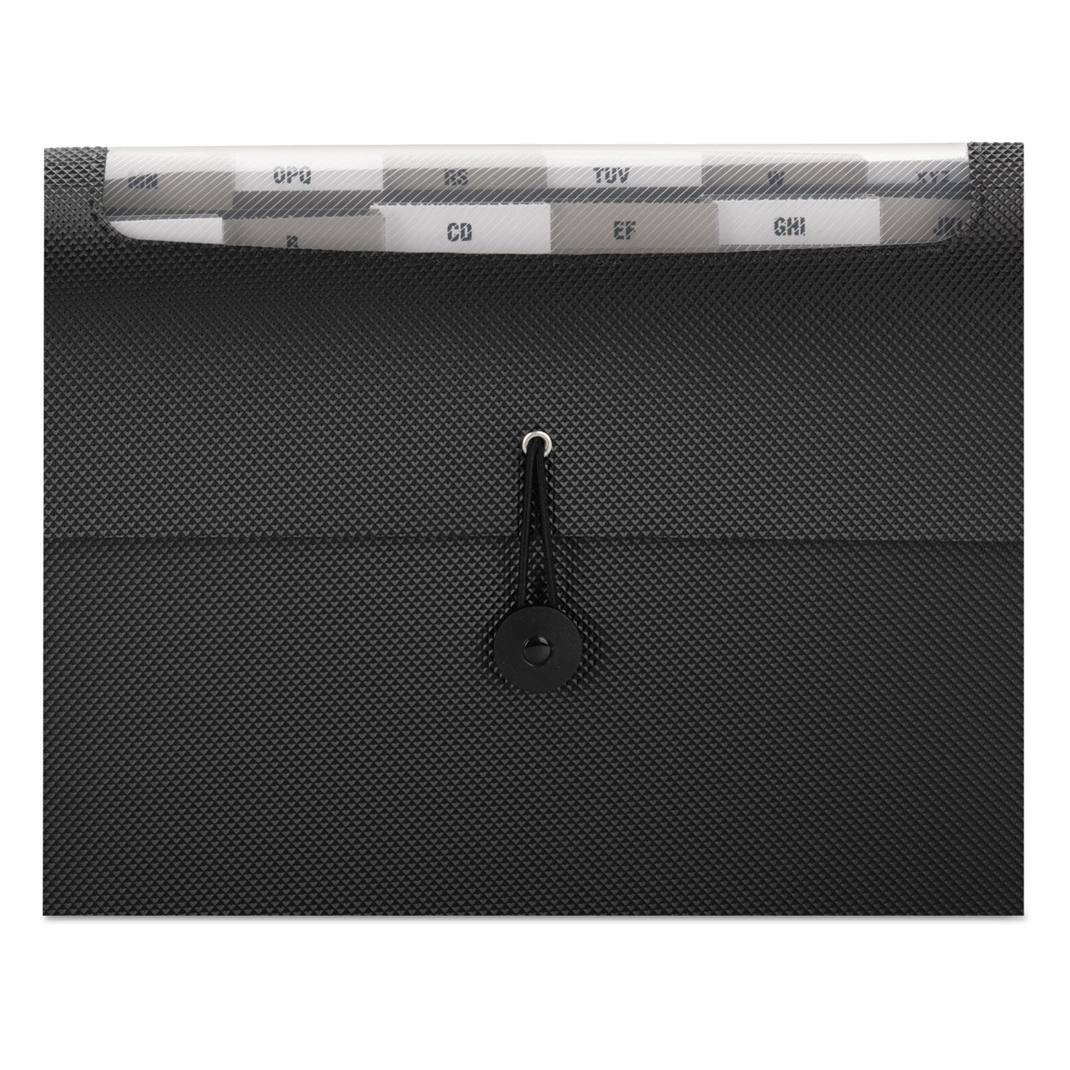 Step Index Organizer, 12 Sections, Cord/Hook Closure, 1/6-Cut Tabs, Letter Size, Black - 