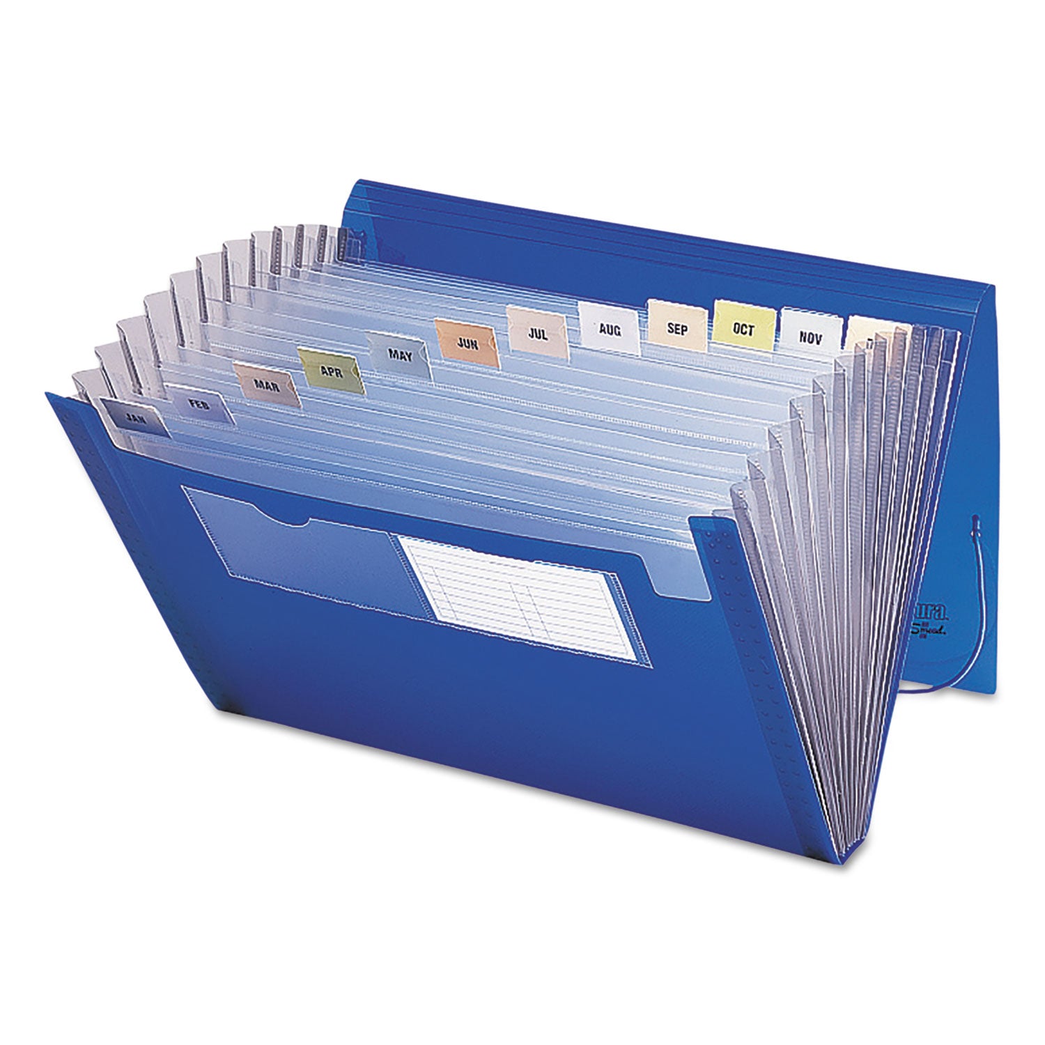 Expanding File With Color Tab Inserts, 9" Expansion, 12 Sections, Elastic Cord Closure, 1/12-Cut Tabs, Letter Size, Blue - 