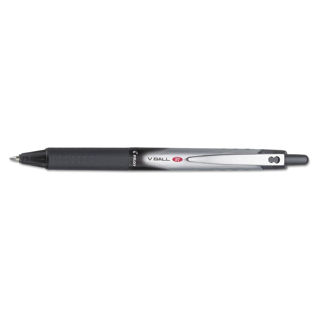 VBall RT Liquid Ink Roller Ball Pen, Retractable, Fine 0.7 mm, Black Ink, Black/White Barrel
