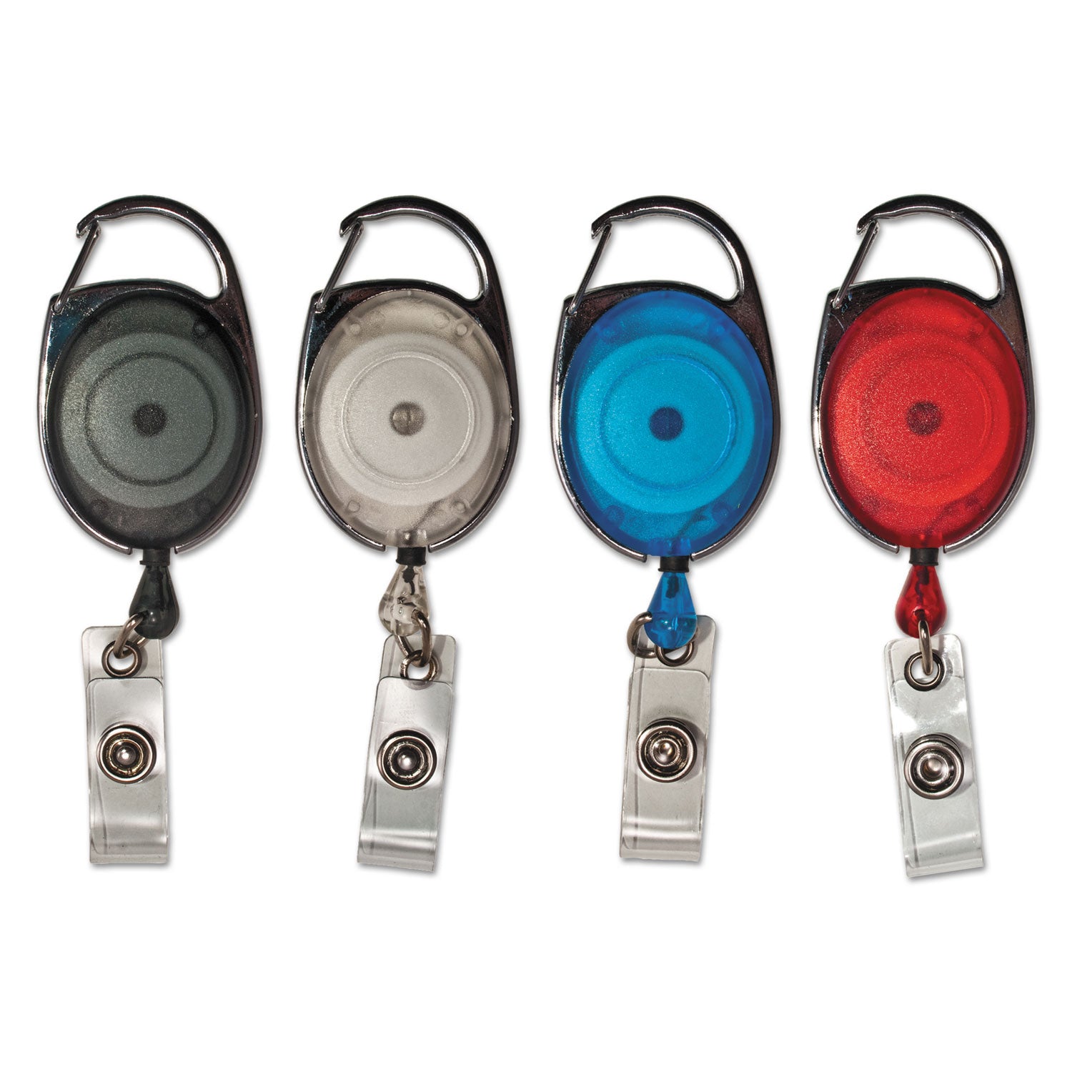 Carabiner-Style Retractable ID Card Reel, 30" Extension, Assorted Colors, 20/Pack - 