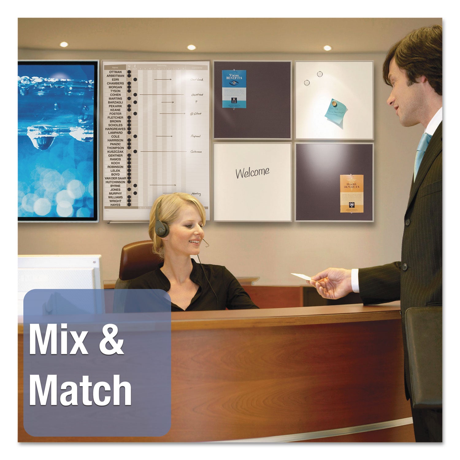 Matrix Employee In/Out Board, Up to 36 Employees, 34 x 23, White Surface, Silver Aluminum Frame - 