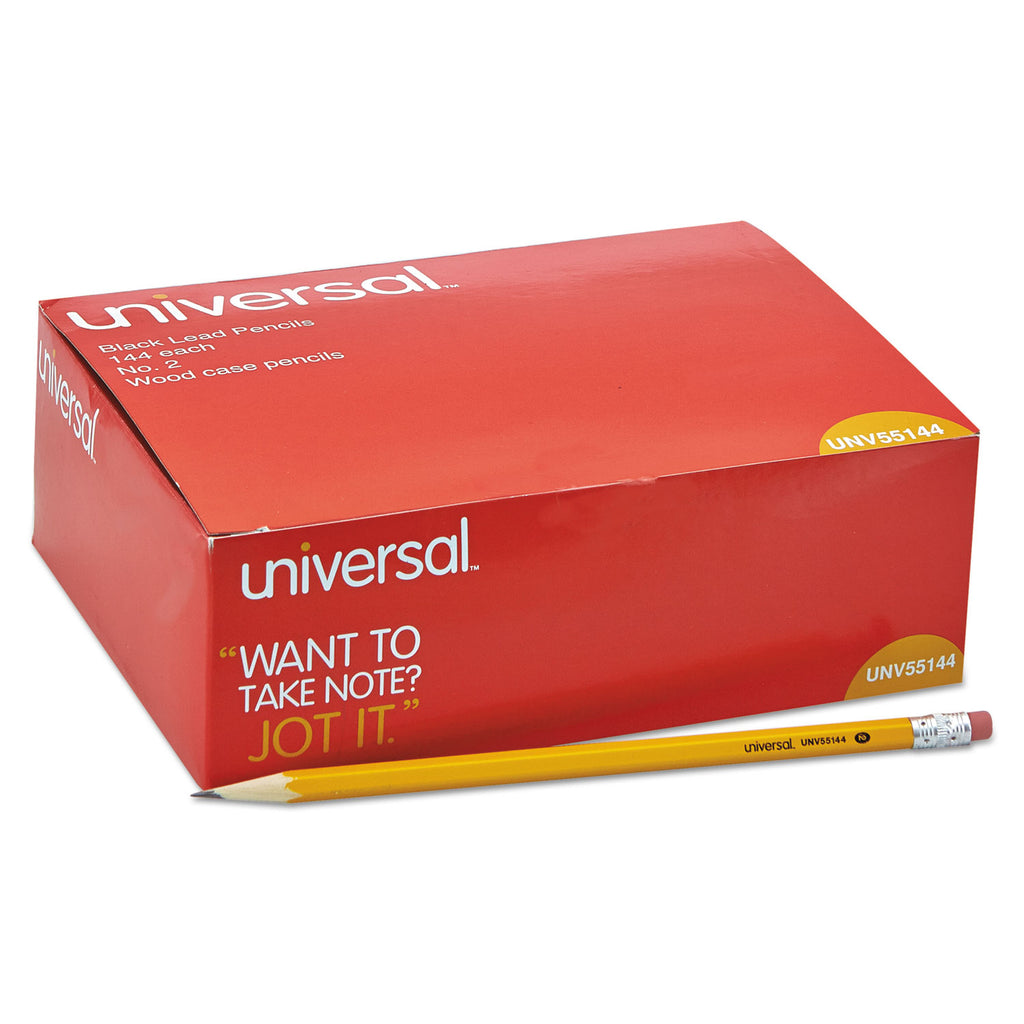 #2 Woodcase Pencil Value Pack, HB (#2), Black Lead, Yellow Barrel, 144/Box - 
