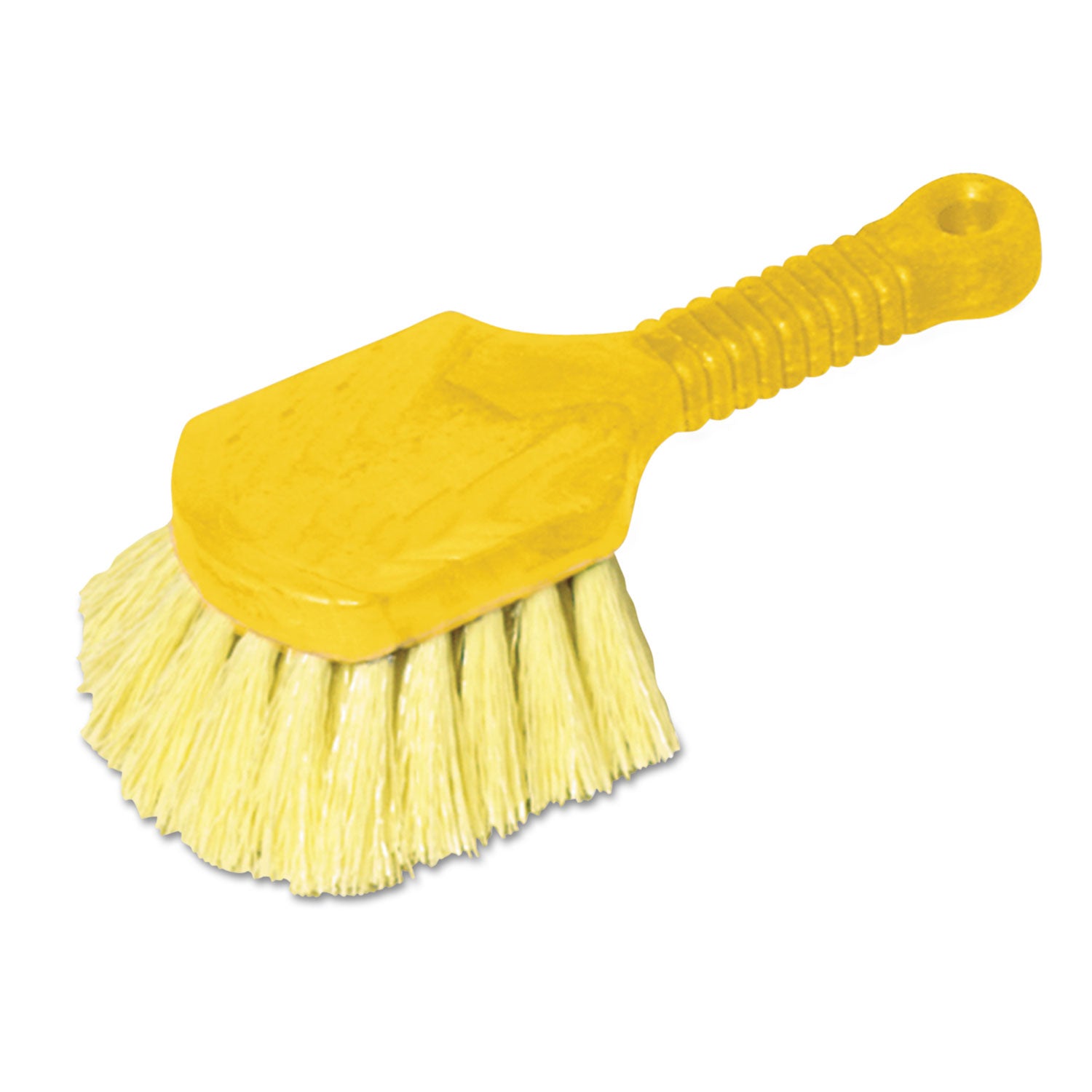 Long Handle Scrub, Yellow Synthetic Bristles, 8" Brush, 8" Gray Plastic Handle - 