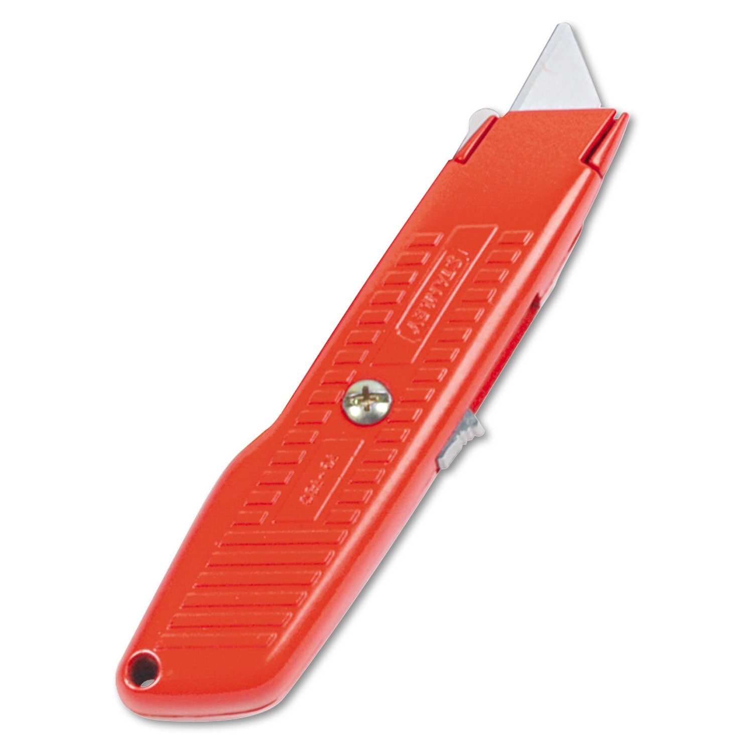 Interlock Safety Utility Knife with Self-Retracting Round Point Blade, 5.63" Metal Handle, Red Orange - 