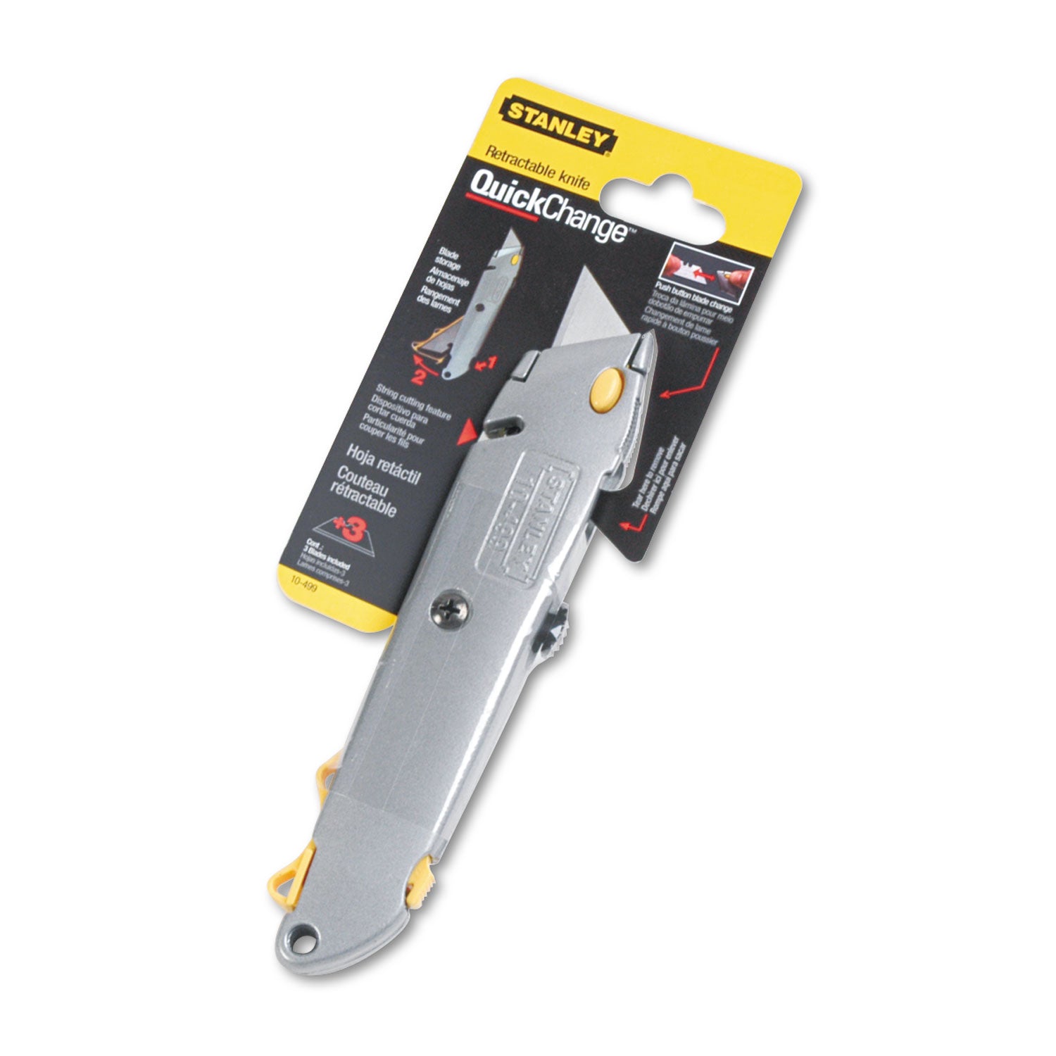 Quick-Change Utility Knife with Twine Cutter and (3) Retractable Blades, 6" Metal Handle, Gray, 6/Box - 