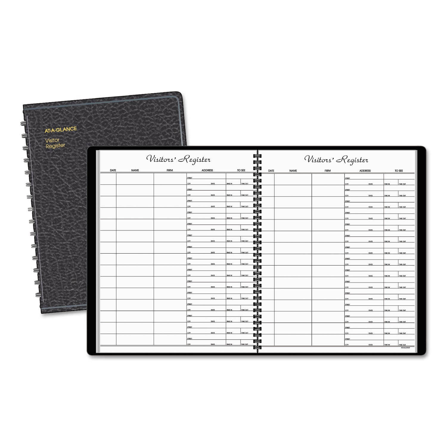 Visitor Register Book, Black Cover, 10.88 x 8.38 Sheets, 60 Sheets/Book - 