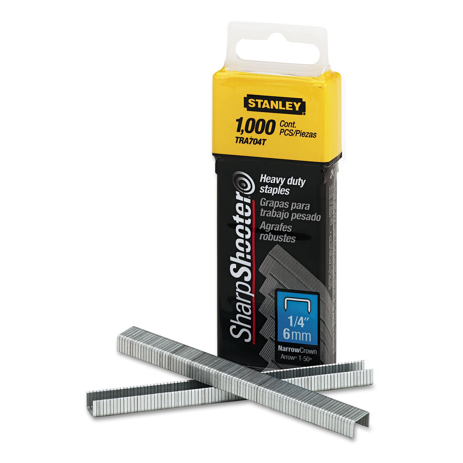 SharpShooter Heavy-Duty Tacker Staples, 0.25" Leg, 0.5" Crown, Steel, 1,000/Box - 
